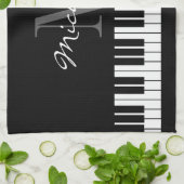 Schwarz-Weiß-Piano-Tasten, monogramm Küchentuch (Gefaltet)