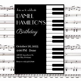 Schwarz-Weiß-Piano-Tube Geburtstag Einladung