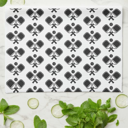 Schwarz/Weiß | Pickleball Paddles Geschirrtuch (Gefaltet)