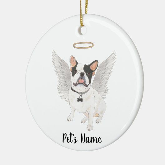 Schwarz-weiß Pied Frenchie Beileid Memorial Keramik Ornament (Links)