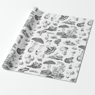 Schwarz-weiß-Pilz-Frosch-Schnecke-Wald-Muster Geschenkpapier