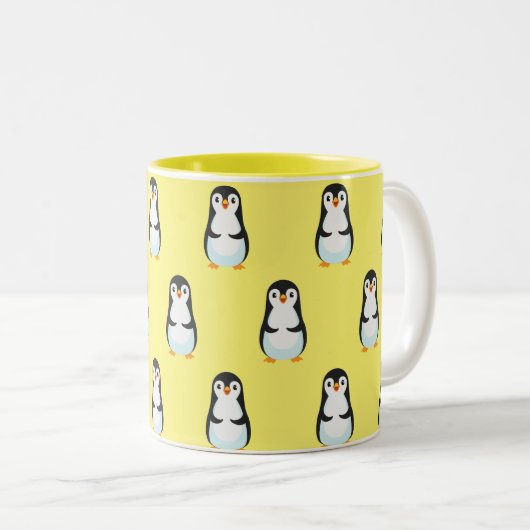 Schwarz-Weiß-Pinguin-Muster auf hellgelb Zweifarbige Tasse (VorderseiteRechts)