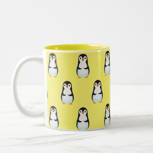 Schwarz-Weiß-Pinguin-Muster auf hellgelb Zweifarbige Tasse (Links)