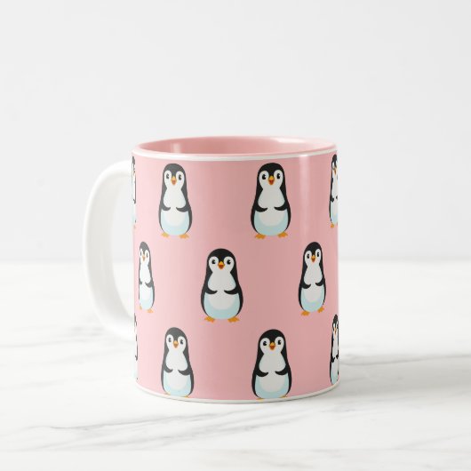 Schwarz-Weiß-Pinguin-Muster auf hellrosa Zweifarbige Tasse (Vorderseite Links)