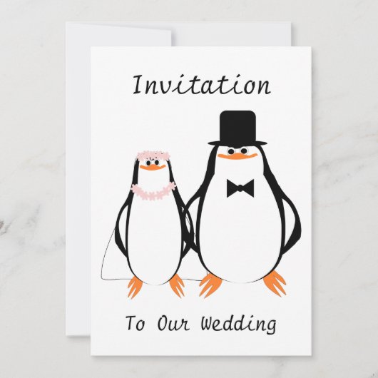 Schwarz-Weiß-Pinguine-Hochzeit Einladung (Vorderseite)