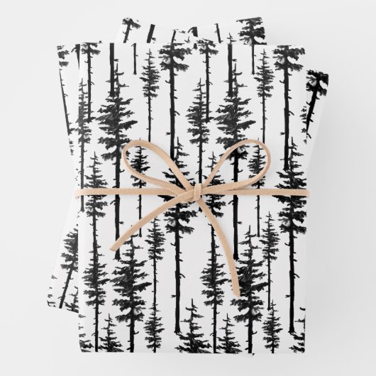 Schwarz-Weiß-Pinienwald Geschenkpapier Set (Beispiel)