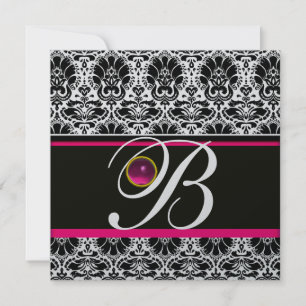 SCHWARZ-WEISS PINK DAMASK MONOGRAM Amethyst Silver Einladung