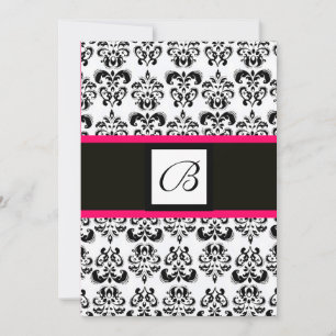SCHWARZ-WEISS PINK DAMASK SQUARE MONOGRAM EINLADUN EINLADUNG