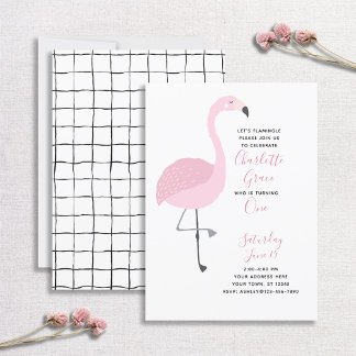 Schwarz-weiß Pink Flamingo 1. Geburtstag Party Einladung