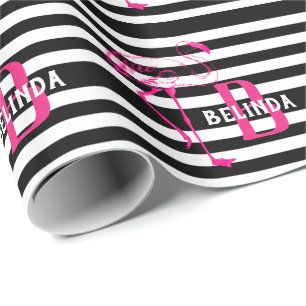 Schwarz-weiß Pink FLamingo-Geschenkpapier HER Geschenkpapier