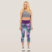 Schwarz-weiß Pink Lila Aqua Türkis Fraktale Capri Leggings (Vorderseite)