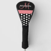 Schwarz-weiß Pink Monogram Script Polka Dot Golf H Golf Headcover (Vorderseite)
