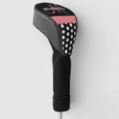Schwarz-weiß Pink Monogram Script Polka Dot Golf H Golf Headcover (angewinkelt)