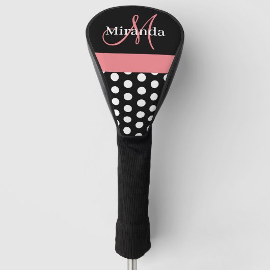 Schwarz-weiß Pink Monogram Script Polka Dot Golf H Headcover (Vorderseite)