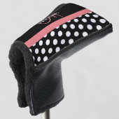 Schwarz-weiß Pink Monogram Script Polka Dot Golf Headcover (3/4 Vorderseite)