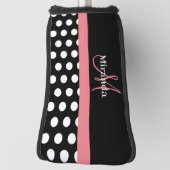 Schwarz-weiß Pink Monogram Script Polka Dot Golf Headcover (Rotieren 90)