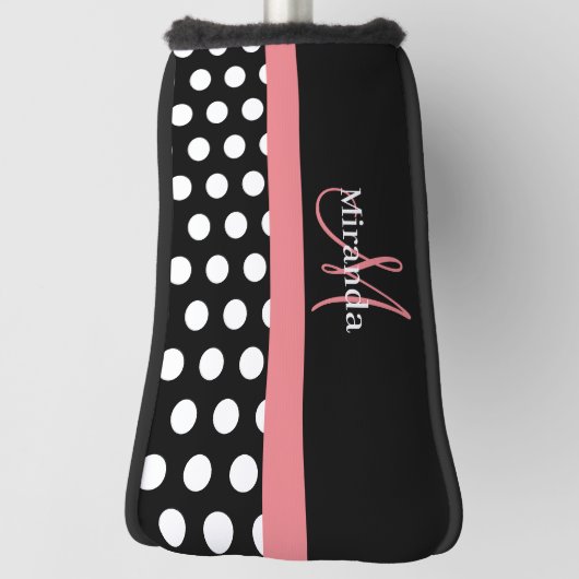 Schwarz-weiß Pink Monogram Script Polka Dot Golf Headcover (Rotieren 90)