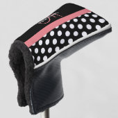 Schwarz-weiß Pink Monogram Script Polka Dot Golf Headcover (3/4 Vorderseite)