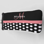 Schwarz-weiß Pink Monogram Script Polka Dot Golf Headcover (Vorderseite)