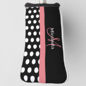 Schwarz-weiß Pink Monogram Script Polka Dot Golf Headcover (Rotieren 90)