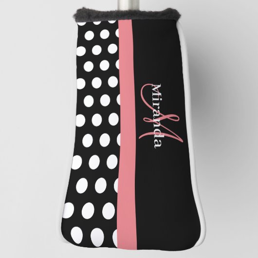 Schwarz-weiß Pink Monogram Script Polka Dot Golf Headcover (Rotieren 90)