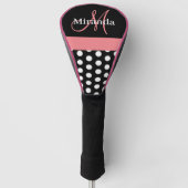 Schwarz-weiß Pink Monogram Script Polka Dot Golf Headcover (Vorderseite)
