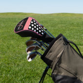 Schwarz-weiß Pink Monogram Script Polka Dot Golf Headcover (In SItu)
