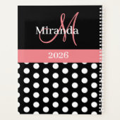 Schwarz-weiß Pink Monogram Script Polka Dot Planer (Rückseite)