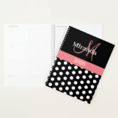 Schwarz-weiß Pink Monogram Script Polka Dot Planer (Anzeige)