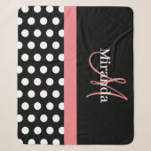Schwarz-weiß Pink Monogram Script Polka Dot Sherpadecke (Vorderseite)