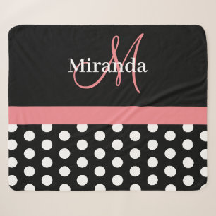 Schwarz-weiß Pink Monogram Script Polka Dot Sherpadecke