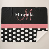 Schwarz-weiß Pink Monogram Script Polka Dot Sherpadecke (Vorderseite (Horizontal))