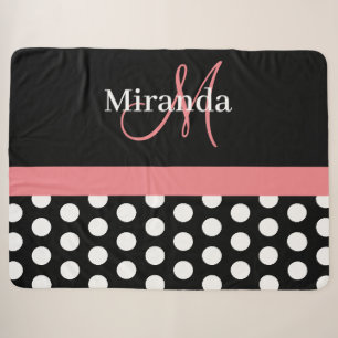 Schwarz-weiß Pink Monogram Script Polka Dot Sherpadecke