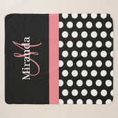 Schwarz-weiß Pink Monogram Script Polka Dot Sherpadecke (Vorderseite (Horizontal))