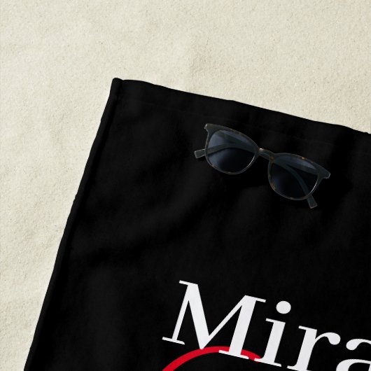 Schwarz-weiß Pink Monogram Script Polka Dot Strandtuch (Beispiel)