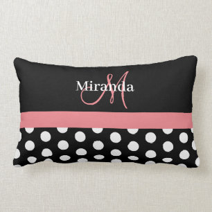 Schwarz-weiß Pink Monogram Script Polka Lendenkissen