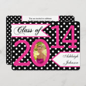 Schwarz-weiß Pink Polka Dot Foto Grad Einladung 2 (Vorne/Hinten)