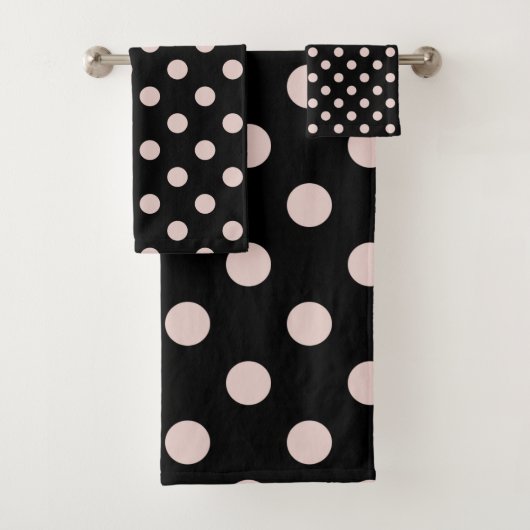Schwarz-Weiß-Pink-Polka-Dots-Dot Badhandtuch Set (Insitu)