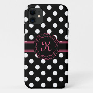 Schwarz-weiß-Pink-Polka-Dots-Monogramm Case-Mate iPhone Hülle