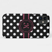 Schwarz-weiß-Pink-Polka-Dots-Monogramm Case-Mate iPhone Hülle (Rückseite (Horizontal))