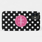 Schwarz-weiß-Pink-Polka-Dots-Monogramm Case-Mate iPhone Hülle (Rückseite (Horizontal))