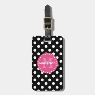 Schwarz-weiß-Pink-Polka-Dots-Monogramm Gepäckanhänger