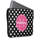 Schwarz-weiß-Pink-Polka-Dots-Monogramm Laptopschutzhülle (Vorne Rechts)