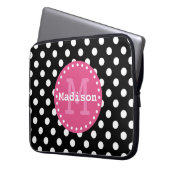 Schwarz-weiß-Pink-Polka-Dots-Monogramm Laptopschutzhülle (Vorderseite Links)