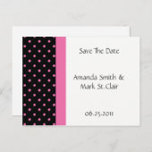 Schwarz-weiß Pink Polka Dots Save the Date Ankündigungspostkarte (Vorne/Hinten)