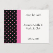 Schwarz-weiß Pink Polka Dots Save the Date Ankündigungspostkarte (Vorderseite)