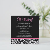 Schwarz-weiß Pink Zebra Print Baby Dusche laden Einladung (Stehend Vorderseite)