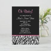 Schwarz-weiß Pink Zebra Print Baby Shower V03 Einladung (Stehend Vorderseite)