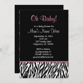 Schwarz-weiß Pink Zebra Print Baby Shower V03 Einladung (Vorne/Hinten)