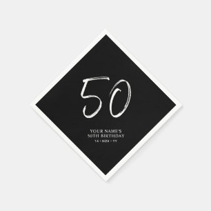 Schwarz & Weiß Pinsel Schrift 50. Geburtstagsfei Serviette